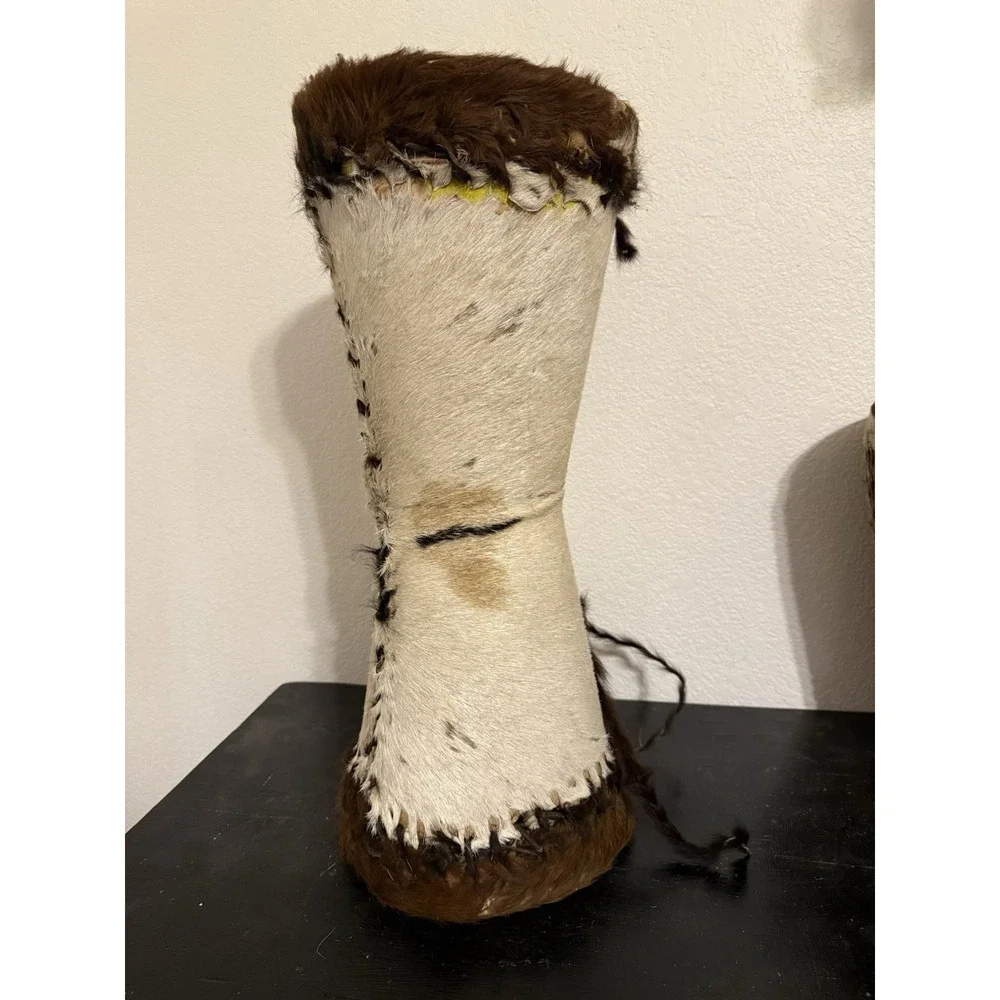 African Dual Ended Congo Hand Drum Goat Fur 21